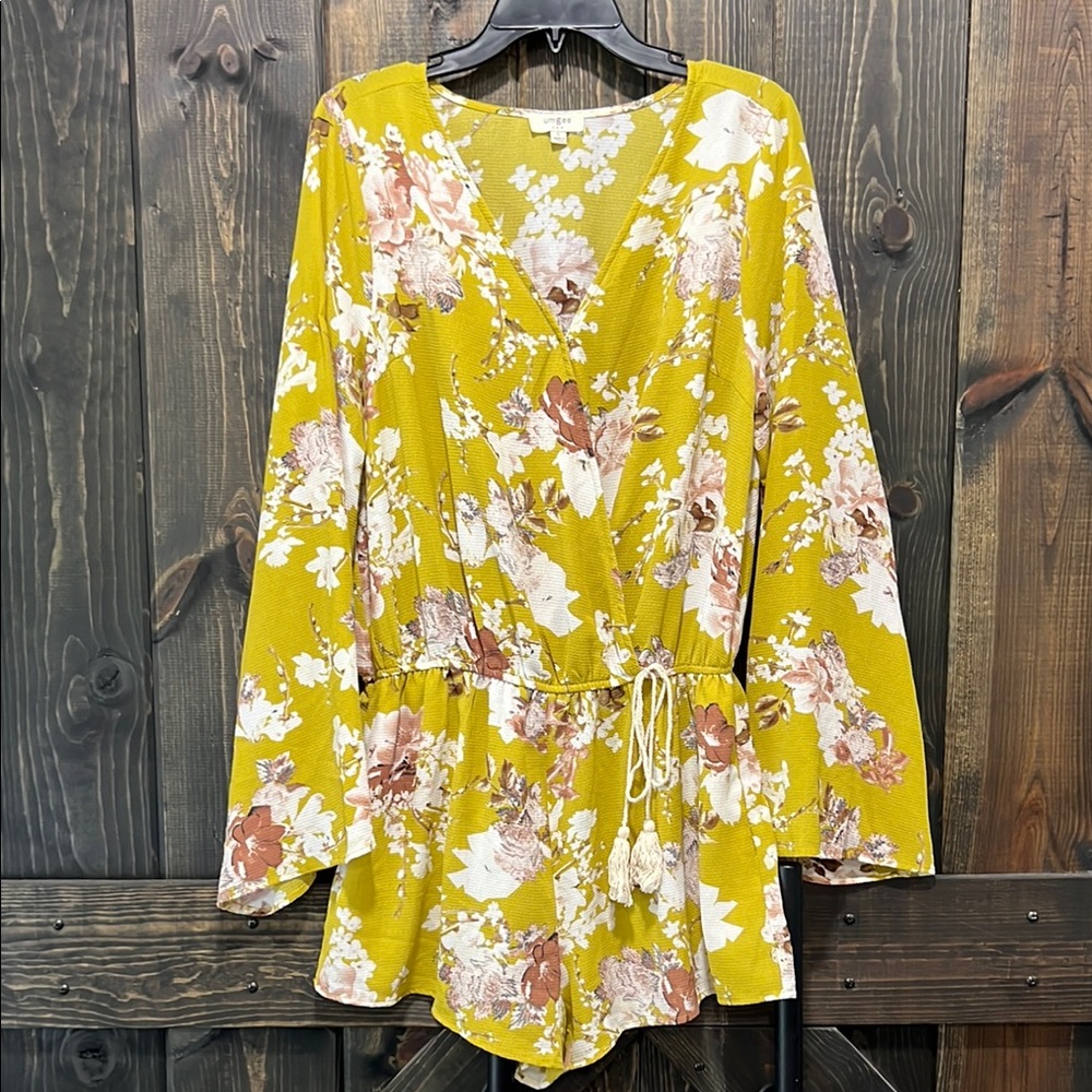 Umgee Mustard Floral Long Sleeve Romper